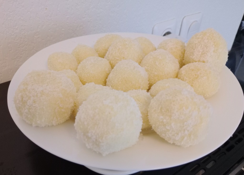 Truffes à la noix de coco et au chocolat blanc. IG élevé